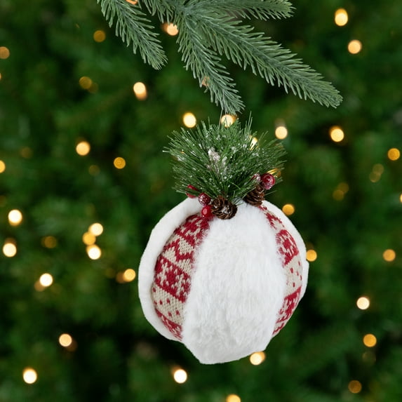 Northlight Faux Fur and Nordic Print Christmas Ball Ornament - 8"