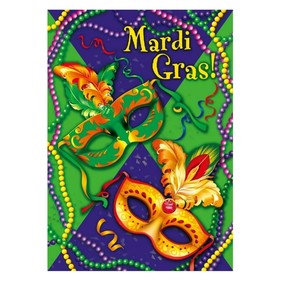 Northlight Feathered Carnival Masks and Beads "Mardi Gras" Outdoor Garden Flag - 18" x 12.5"