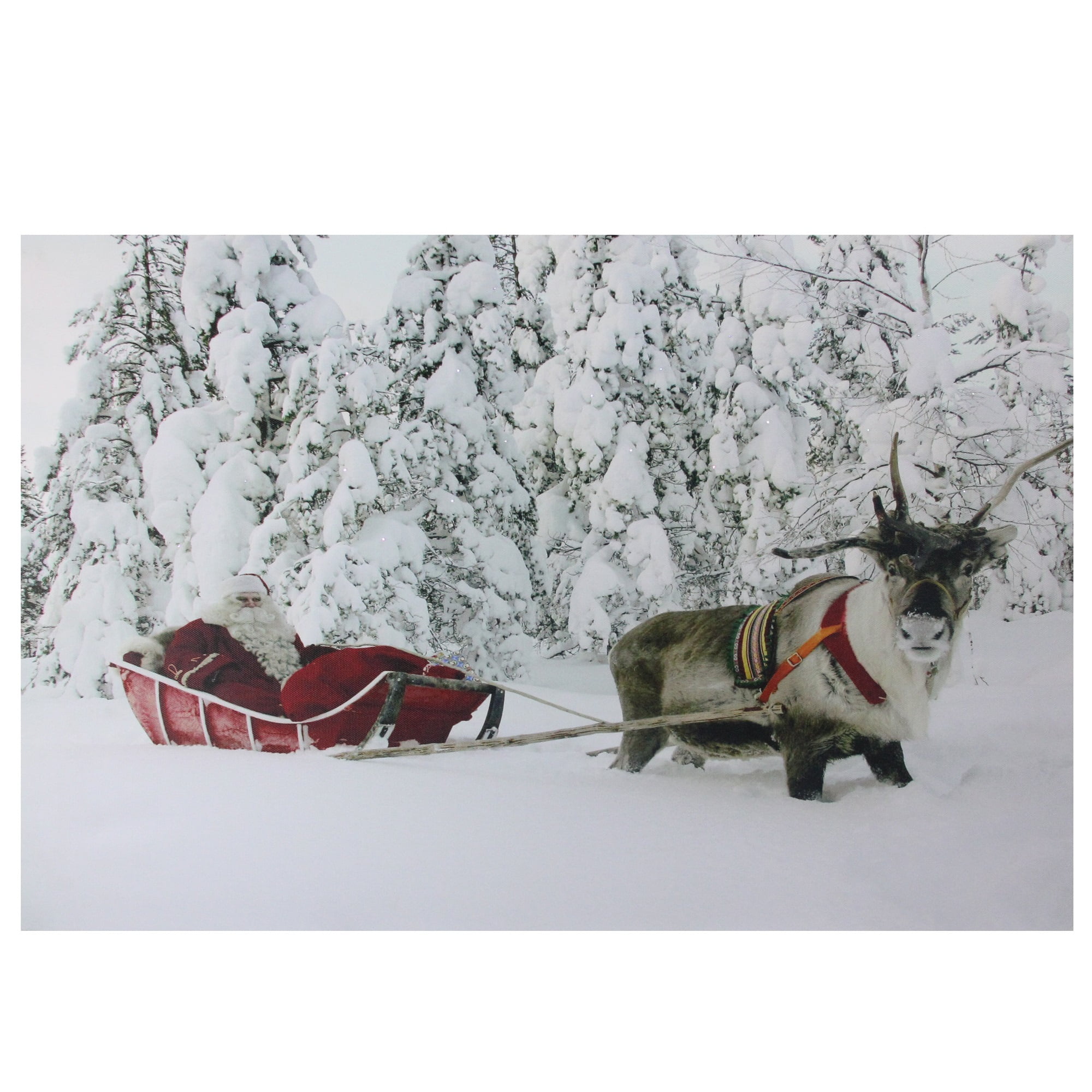 Santa in Sleigh with Reindeer Fiber Optic Canvas Wall Art