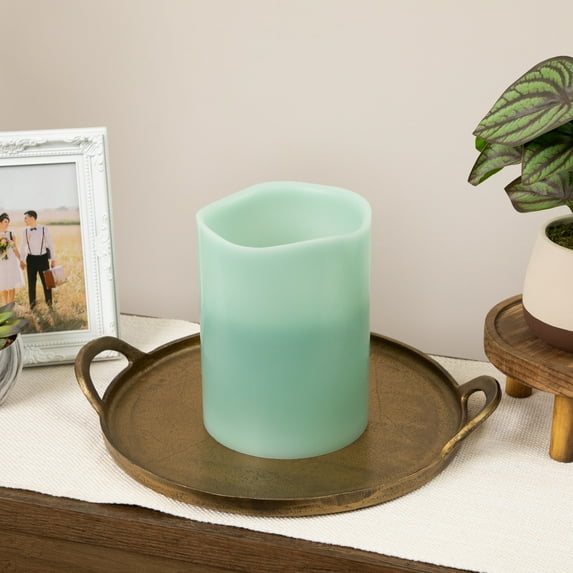 Northlight Flameless LED Lighted 3-Wick Flickering Wax Pillar Candle - 8" - Sage Green
