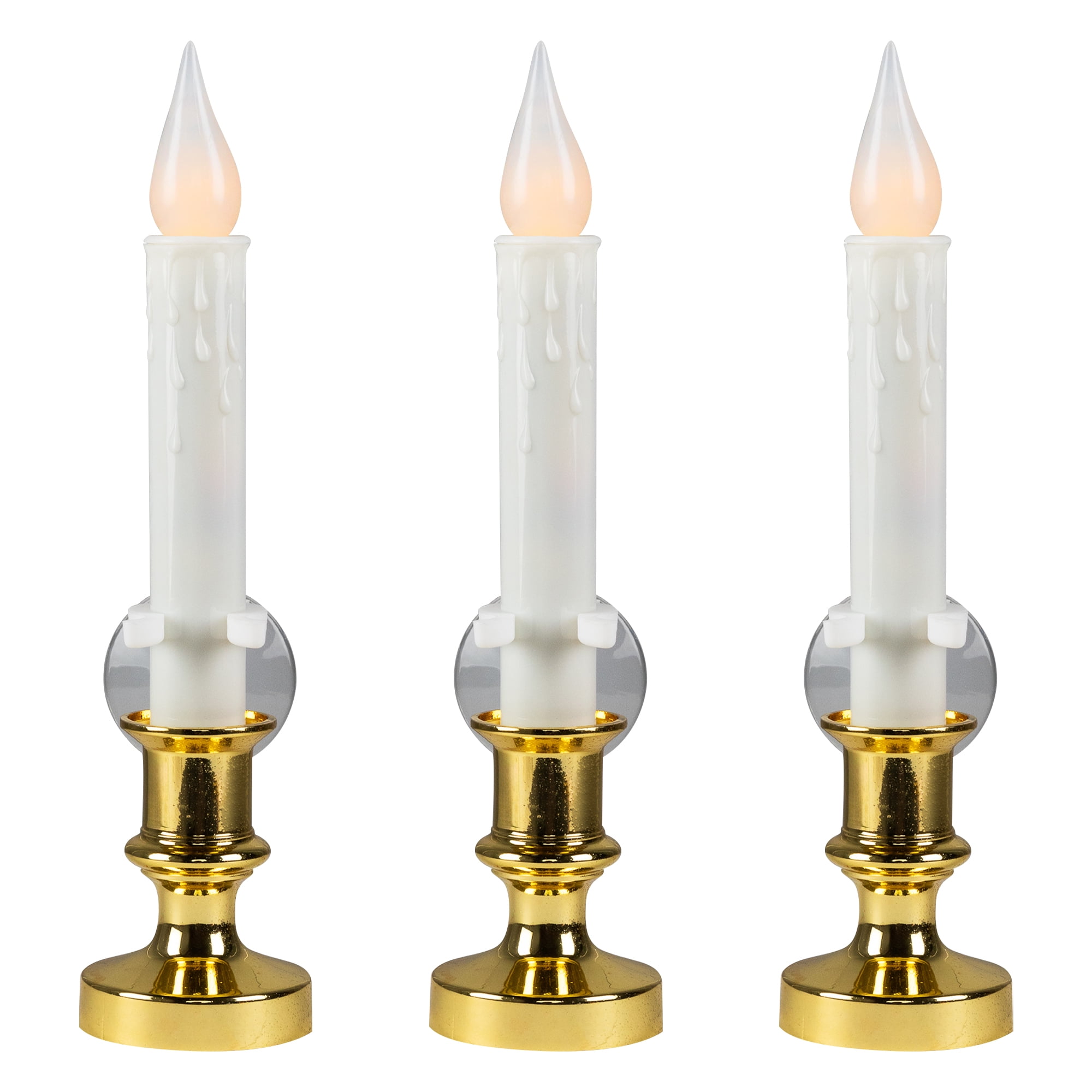 Set of 3 White LED C5 Flickering Window Christmas Candle Lamps with Timer 8.5"