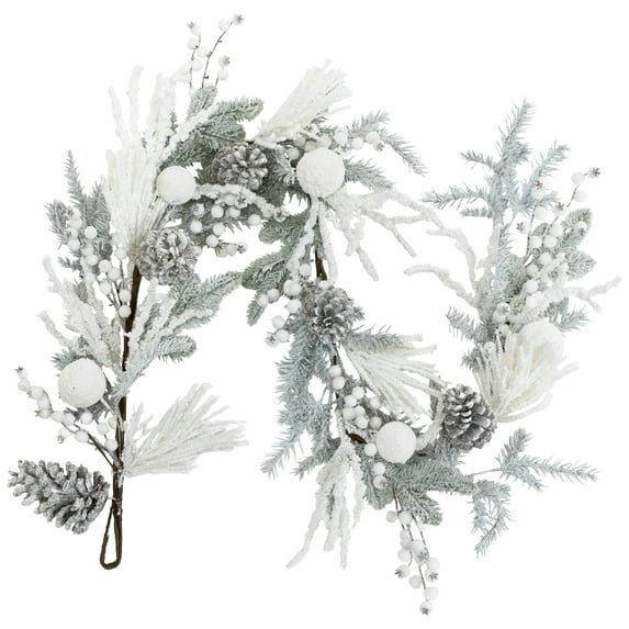 Northlight Flocked Pinecones and Berries Artificial Pine Christmas Garland - 6' x 8" - Unlit