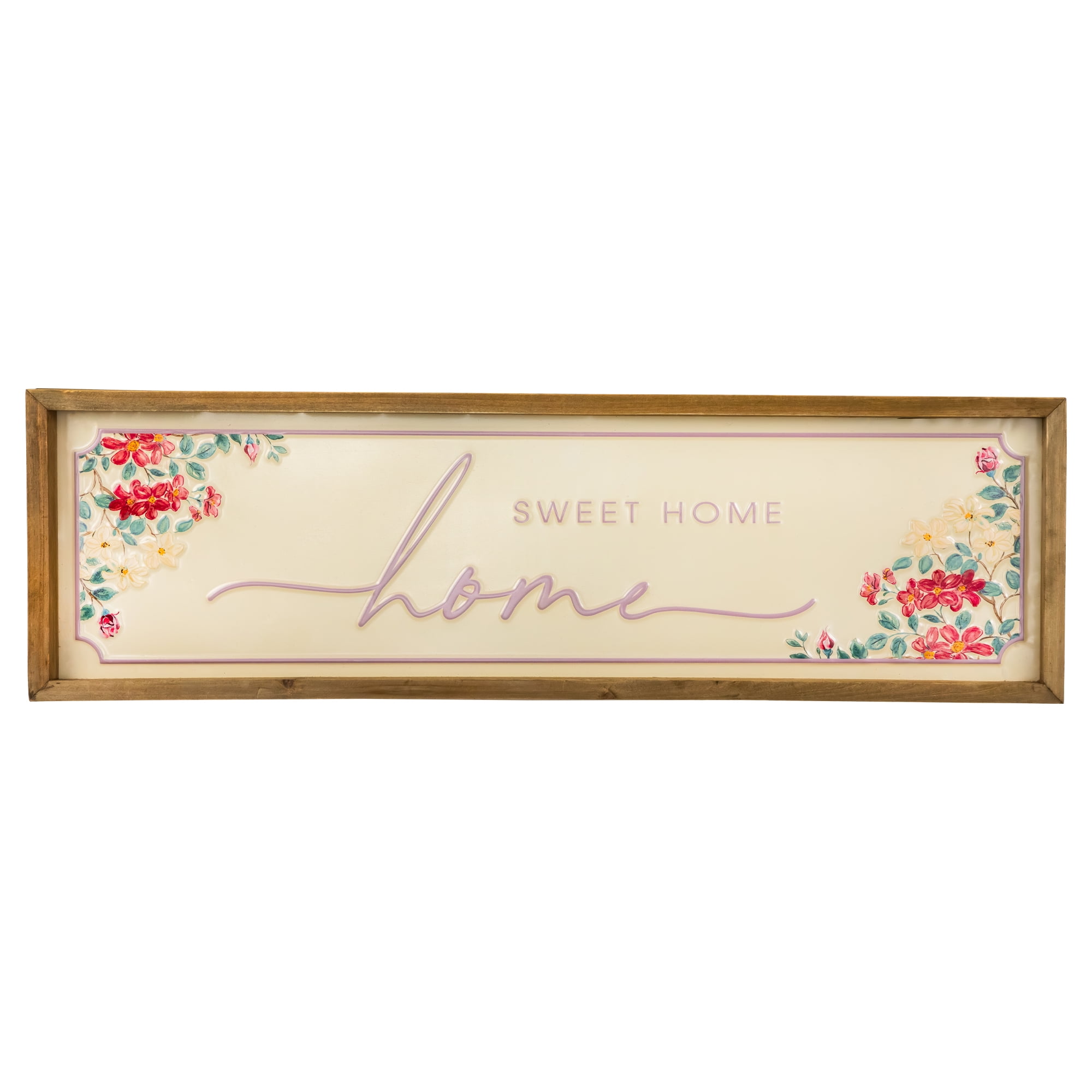 Floral Home Sweet Home Wooden Wall Sign with Natural Frame