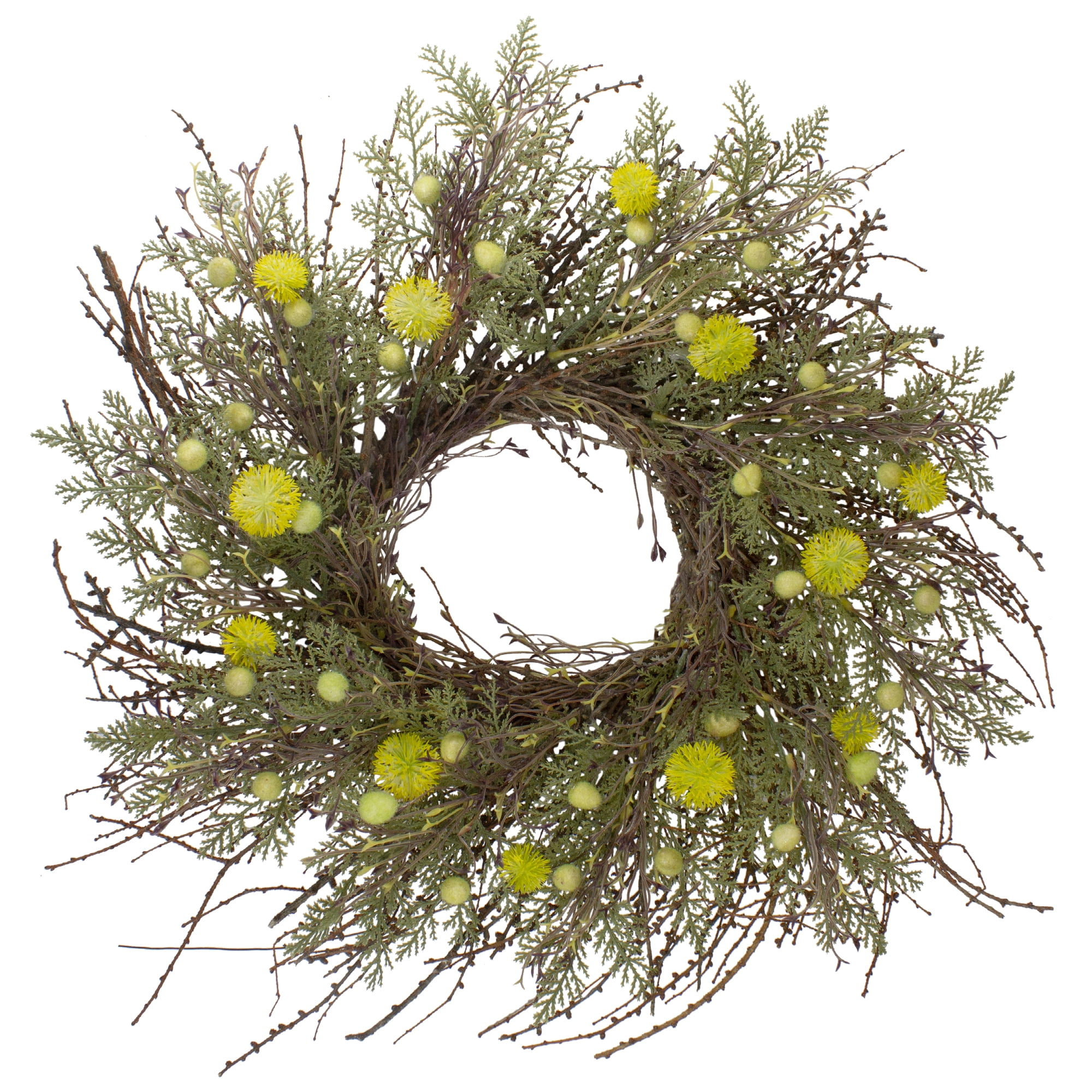 20-Inch Yellow and Green Artificial Grapevine Floral Wreath