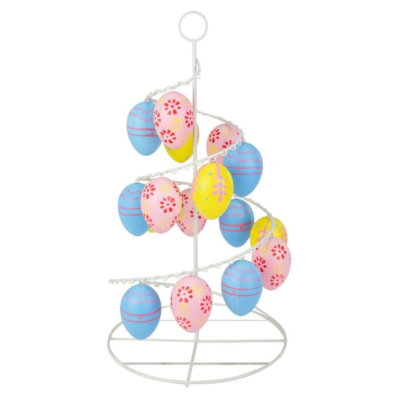 Northlight Floral and Striped Easter Egg Tree - 14.25" - Blue/Yellow/Pink
