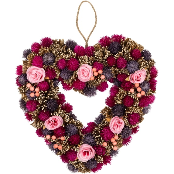 Northlight Floral and Twig Artificial Heart Valentine's Day Wreath - 13.5" - Pink and Purple