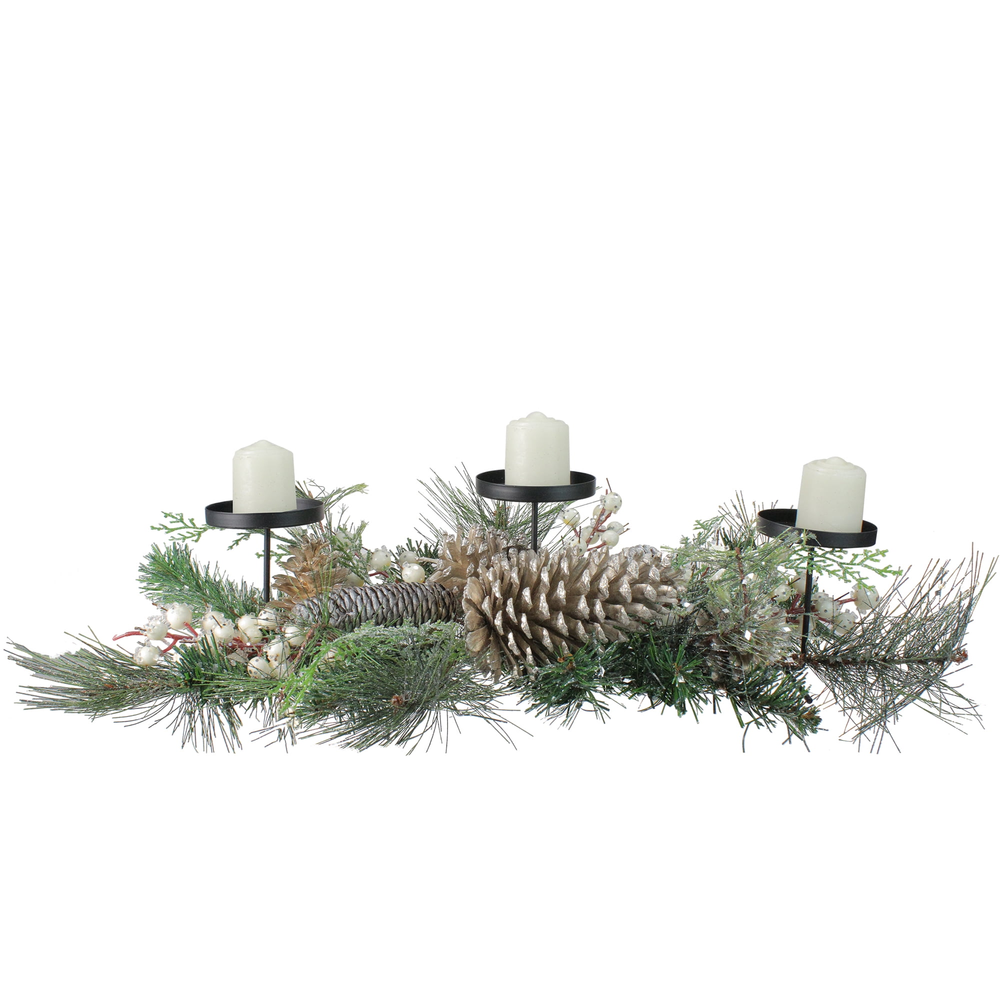 Northlight Frosted Long Needle Pine and Berries Christmas Triple Candle Holder - 24"