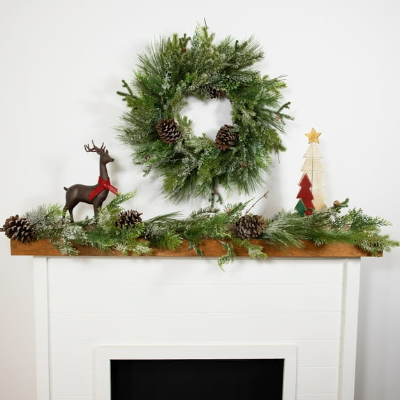 Northlight Frosted Mixed Pine and Cedar Artificial Christmas Wreath - 28" - Unlit
