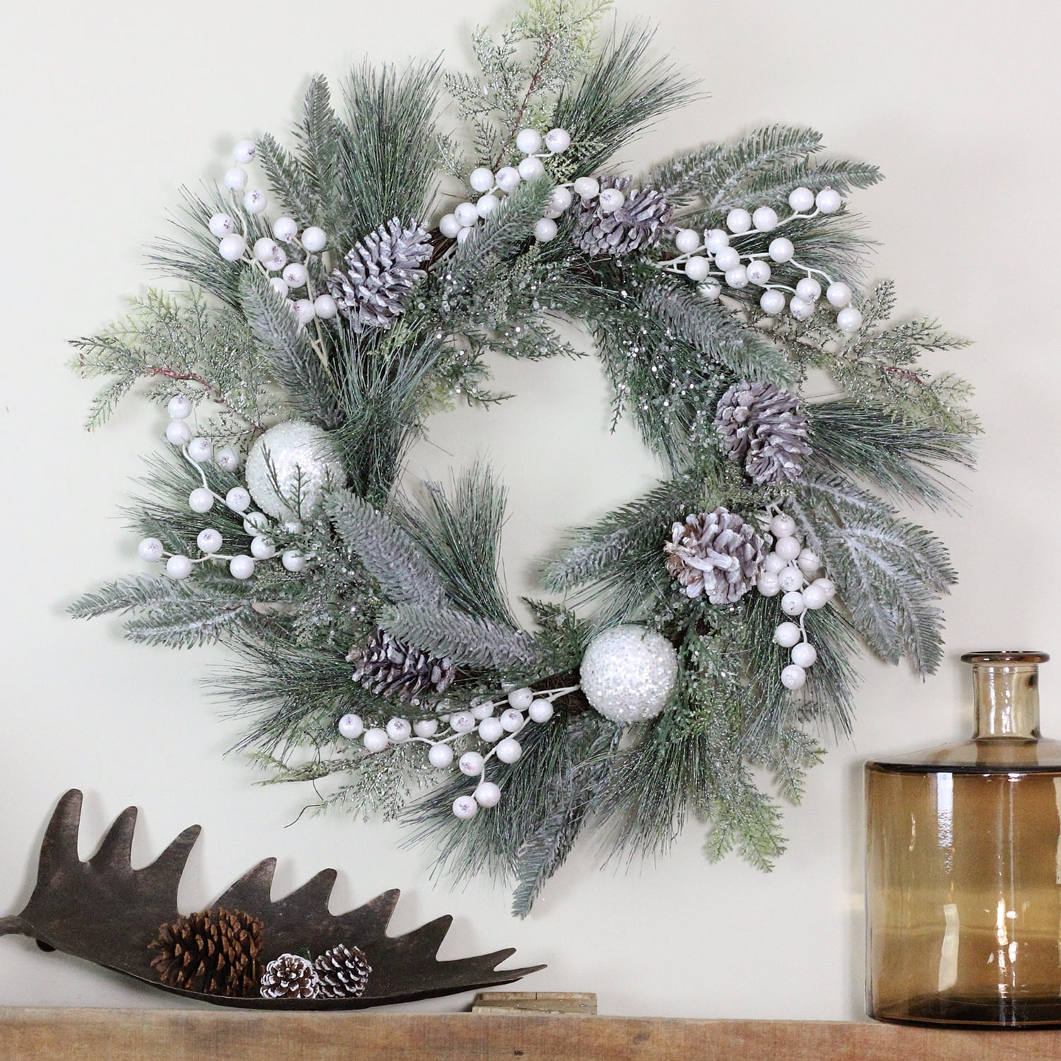 Northlight Frosted Mixed Pine and Pine Cone Artificial Christmas Wreath, 24-inch, Unlit