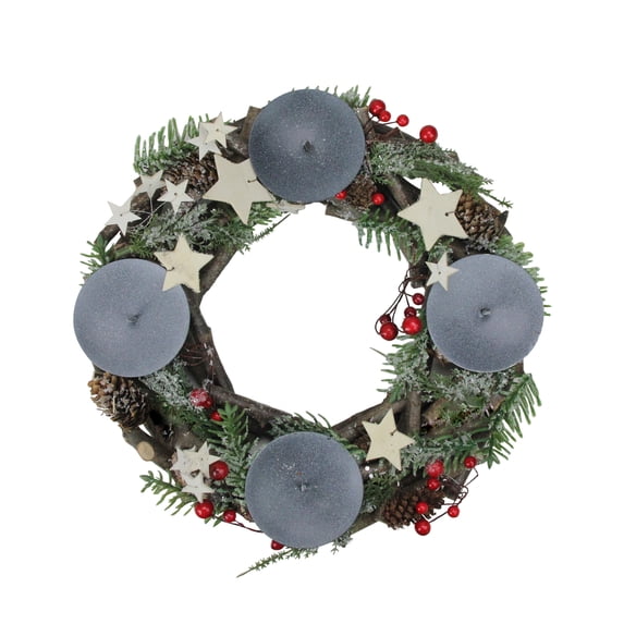 Northlight Frosted Pine Cones, Berries and Stars Votive Christmas Candle Holder - 12"
