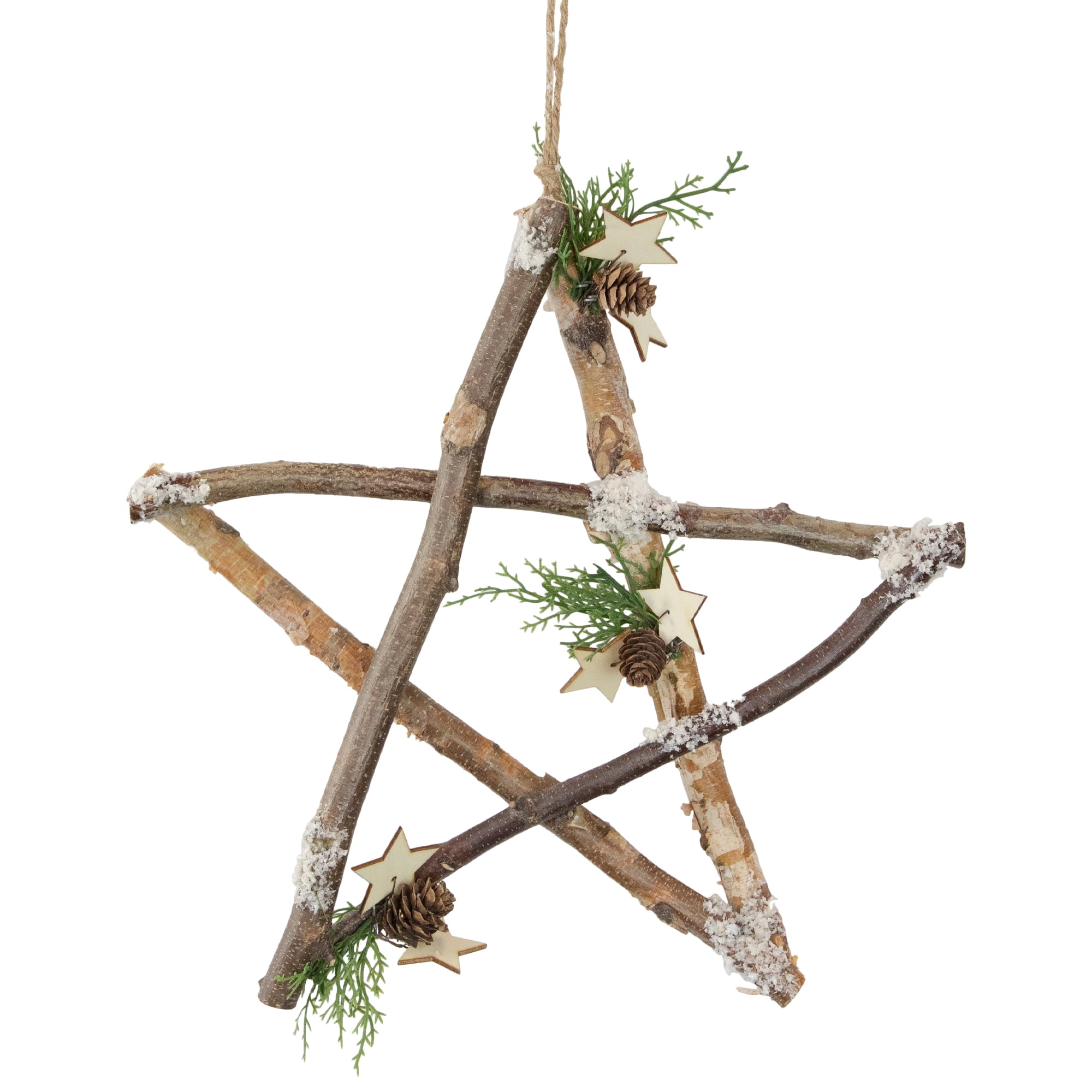 Rustic Snowy Pinecone Branch Star Christmas Ornament