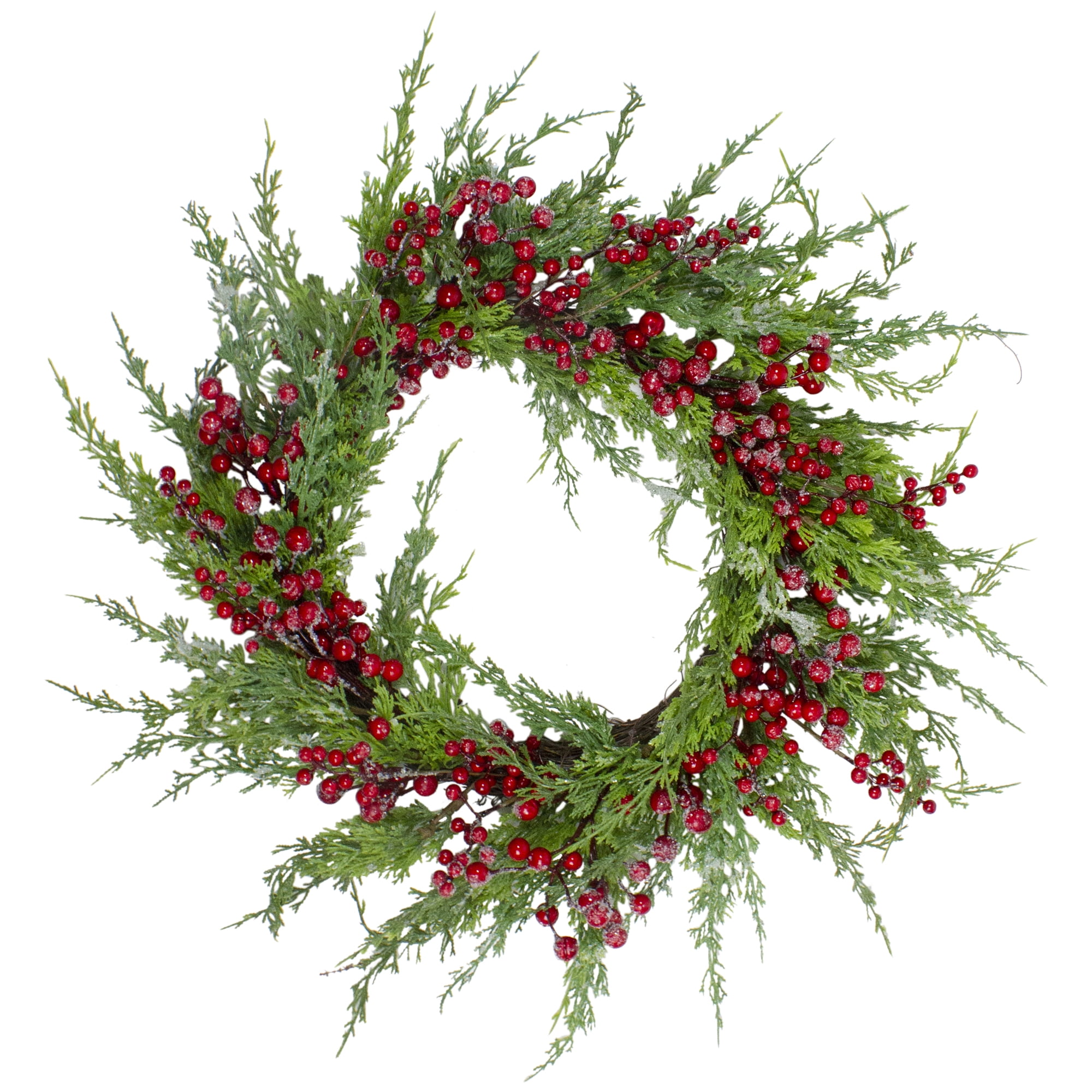 Frosted Red Berries and Cedar Artificial Christmas Wreath 26-Inch