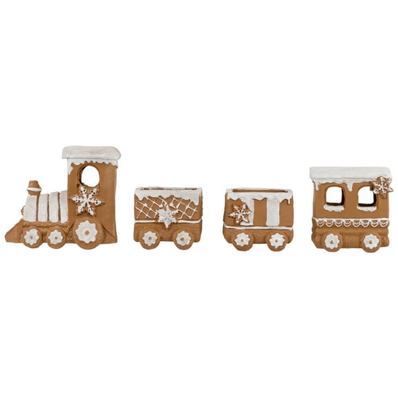 Northlight Frosted Snowflake Gingerbread Train Christmas Decoration - 5.5" - 4-Piece