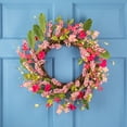 thumbnail image 1 of Northlight Geranium and Berry Artificial Spring Floral Wreath, Pink - 18-Inch, 1 of 10