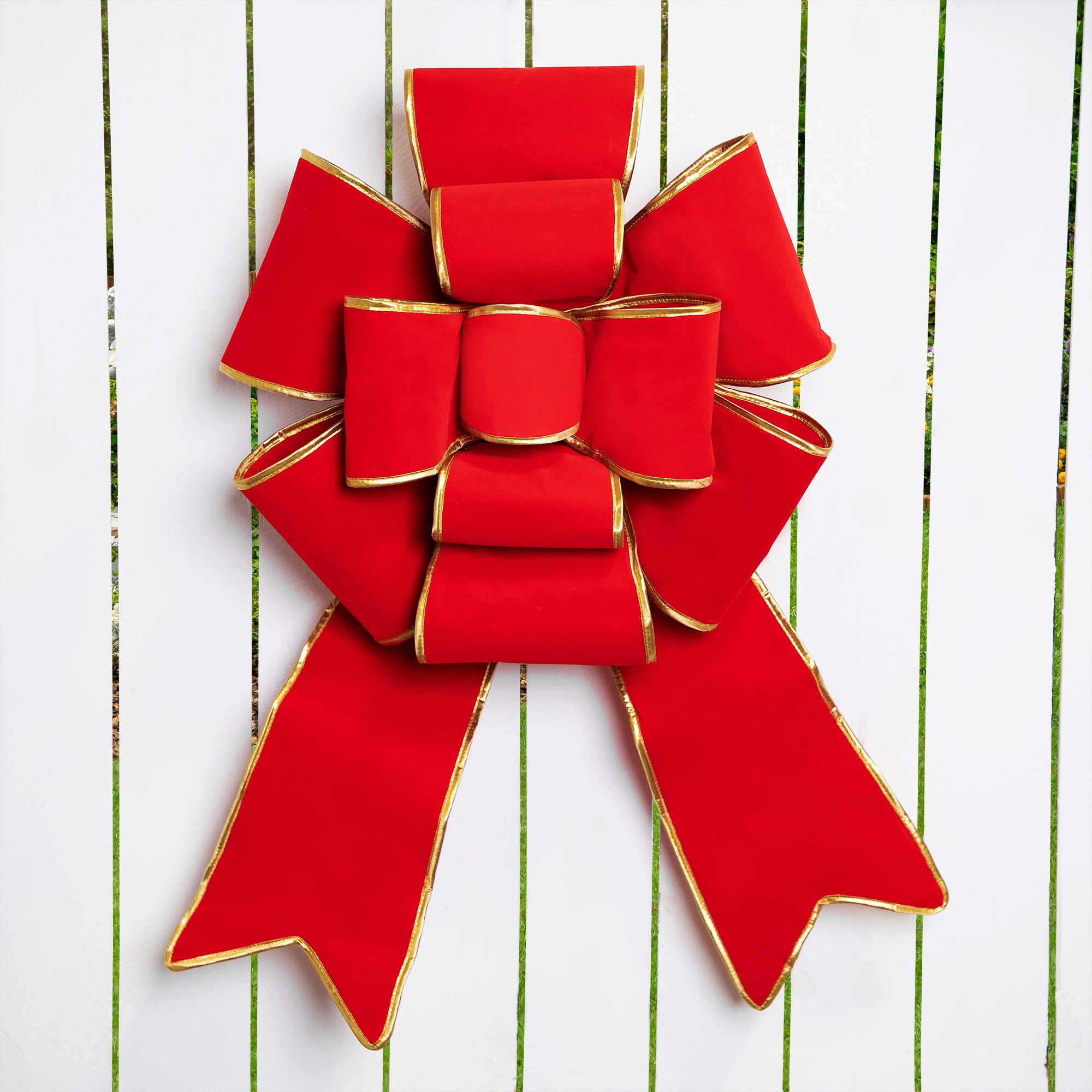Northlight Giant 3D 11-Loop Velveteen Commercial Christmas Bow with Trim - 40" - Red and Gold