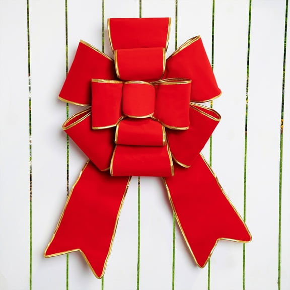 Northlight Giant 3D 11-Loop Velveteen Commercial Christmas Bow with Trim - 40" - Red and Gold