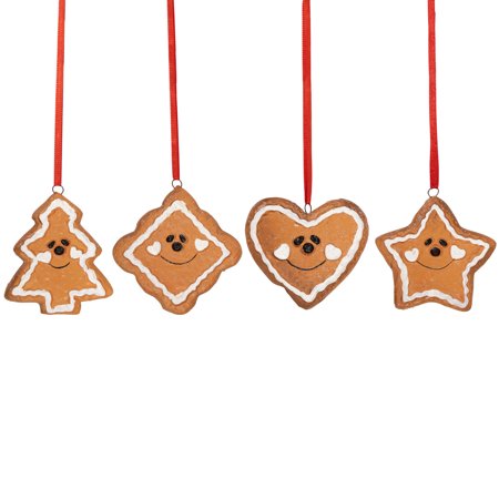 Northlight Gingerbread Heart Star Tree and Diamond Christmas Ornaments - 2.5" - Brown - Set of 4