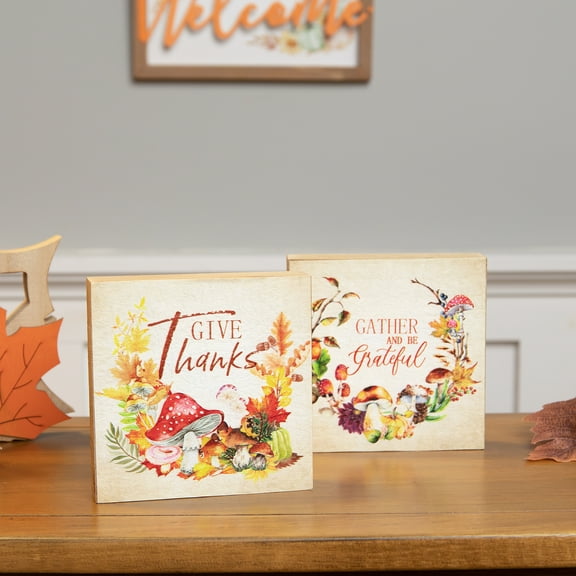 Northlight Give Thanks and Be Grateful Fall Harvest Signs - 4.75" - Set of 2