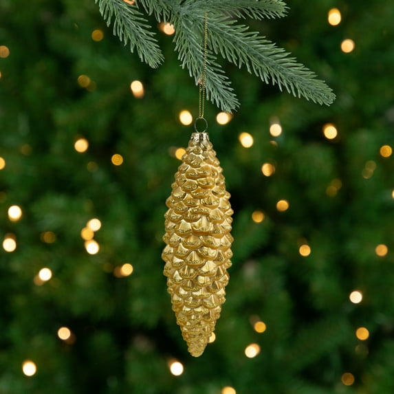 Northlight Glitter Accent Pine Cone Glass Christmas Ornament - 8" - Gold