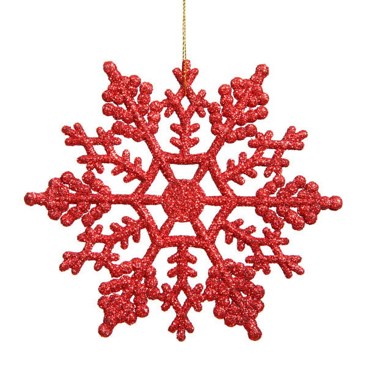 Red Glitter Shatterproof Plastic Snowflake Ornaments Set of 24