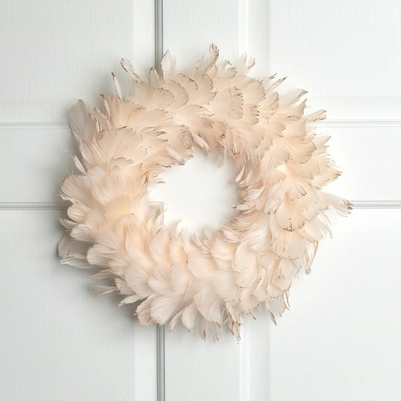 Northlight Glittered Feathers Christmas Wreath - 14.5" - Unlit - Peach