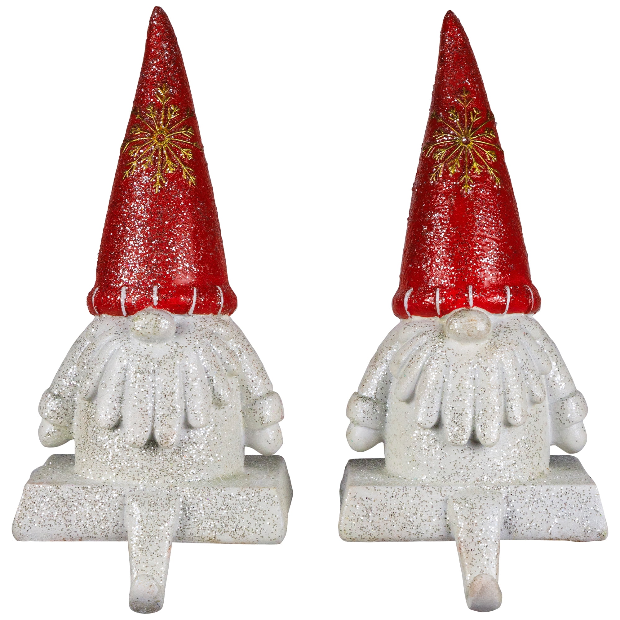 Festive Red Glittered Gnome Christmas Stocking Holders - Set of 2