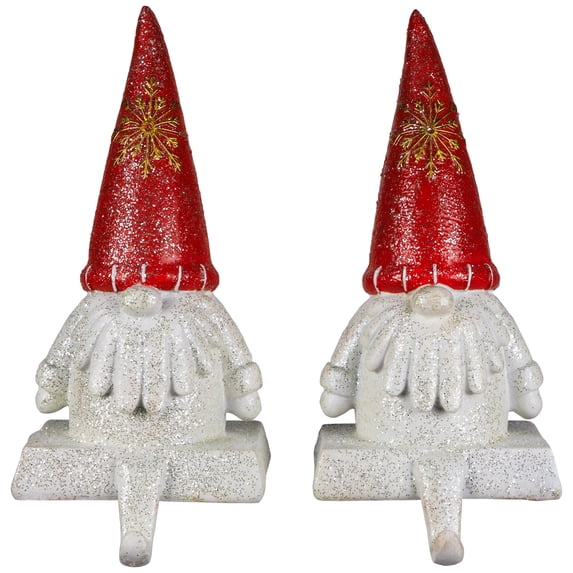 Northlight Glittered Gnome Christmas Stocking Holders - 8.25" - Set of 2