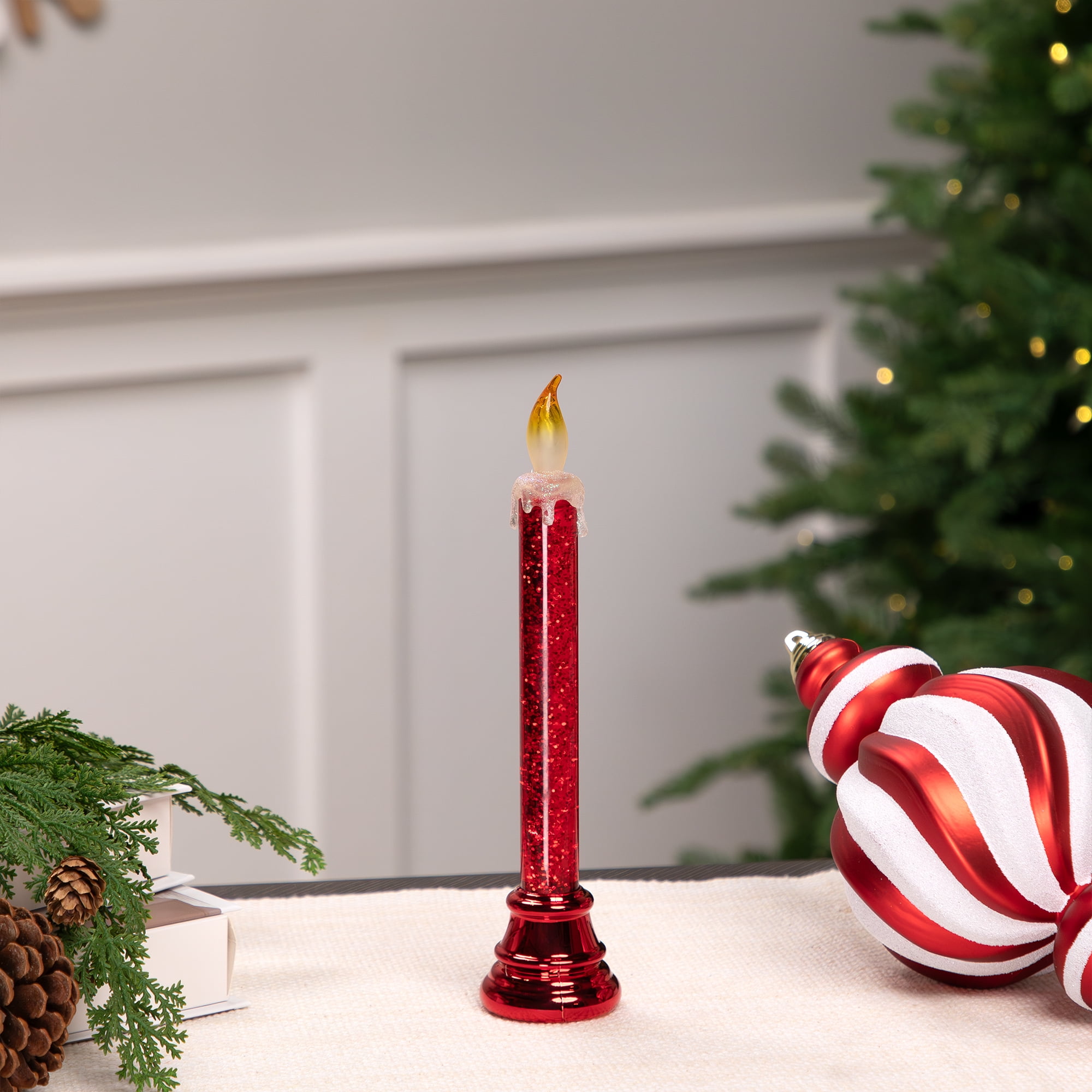 Northlight Glittered LED Flameless Christmas Candle - 9.25" - Red