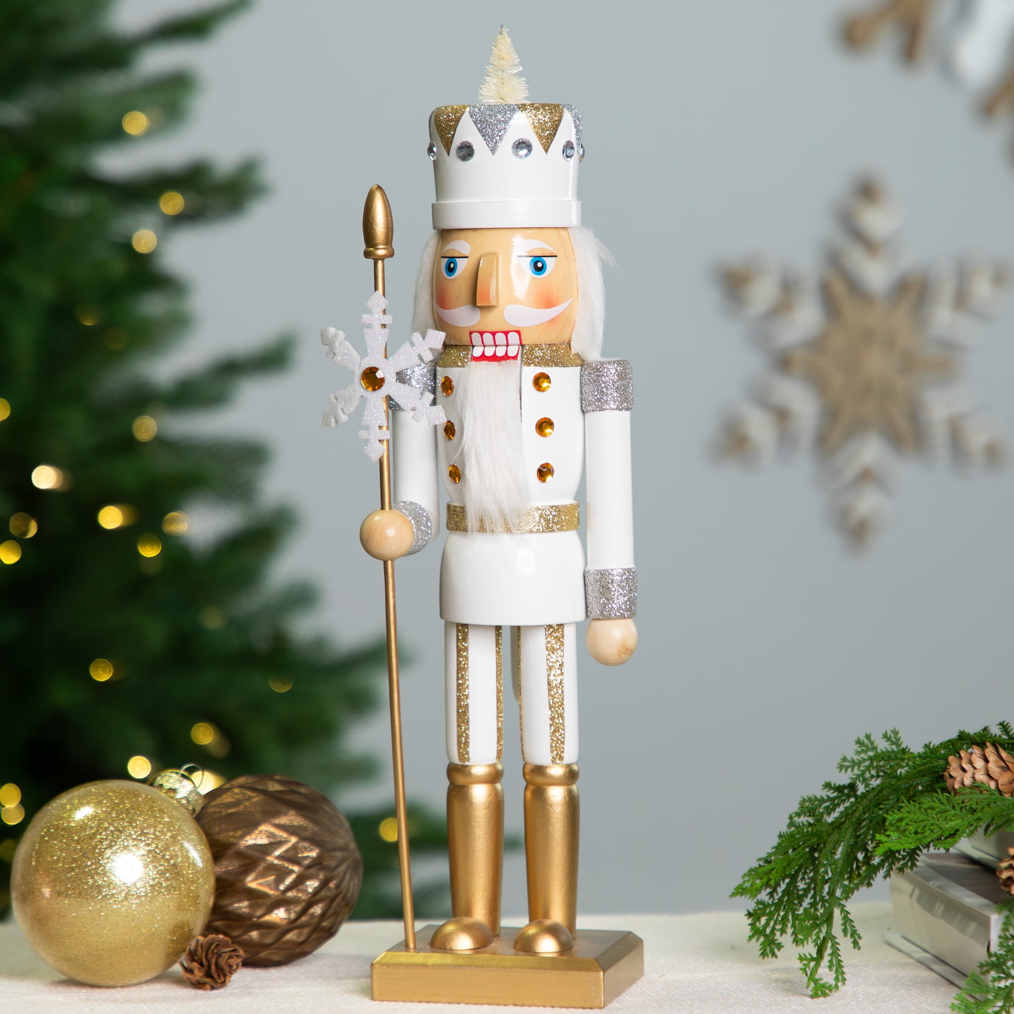 Northlight Glittered Nutcracker with Snowflake Scepter Christmas Figure - 15" - White
