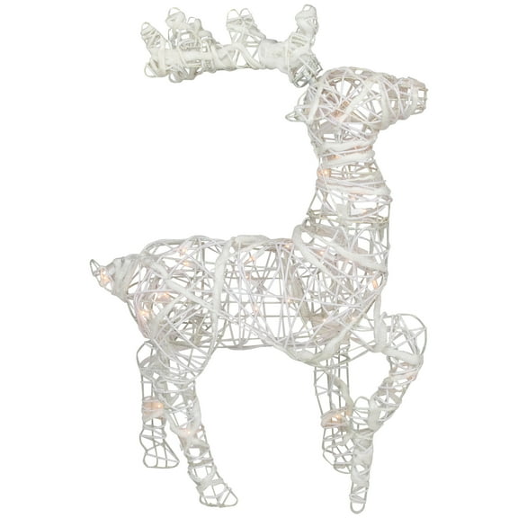 Northlight Glittered Rattan Reindeer Outdoor Christmas Decoration - 30" - White - Clear Lights