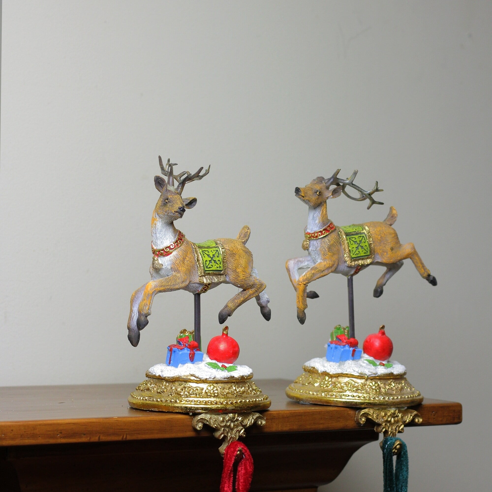 Gold Glittered Reindeer Christmas Stocking Holders Set of 2