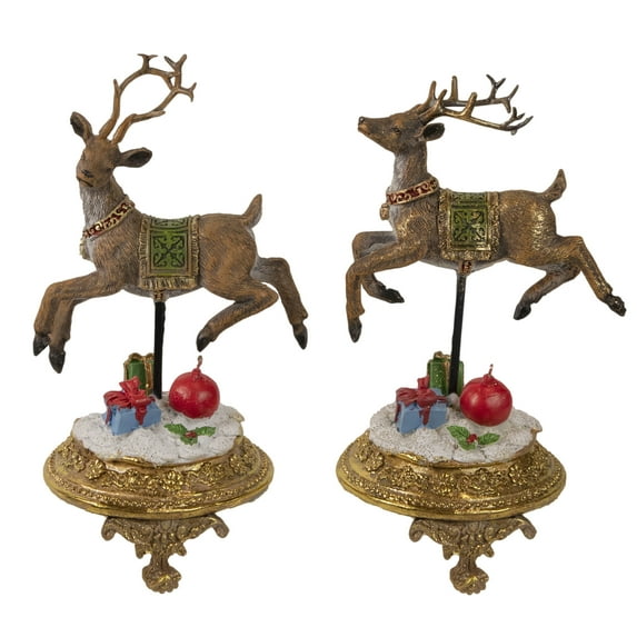 Northlight Glittered Reindeer Christmas Stocking Holders - 9.5" - Set of 2