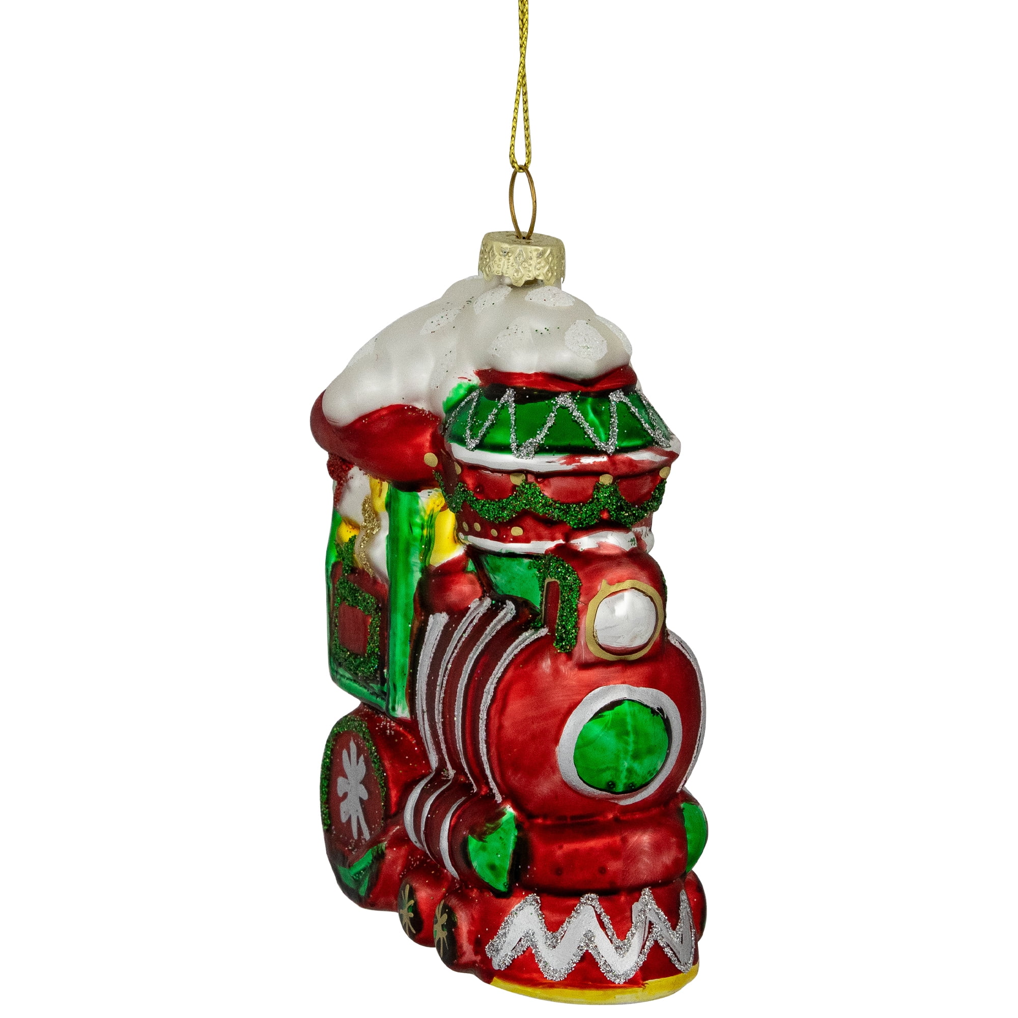 Northlight Glittered Train Christmas Glass Hanging Ornament - 4.5" - Red and Green