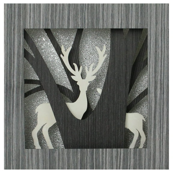 Northlight Glittered Woodland Deer Silhouette Box Framed Christmas Decoration - 12"