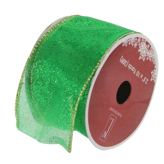 Northlight Glittering Green and Gold Solid Wired Christmas Craft Ribbon 2.5" x 10 Yards