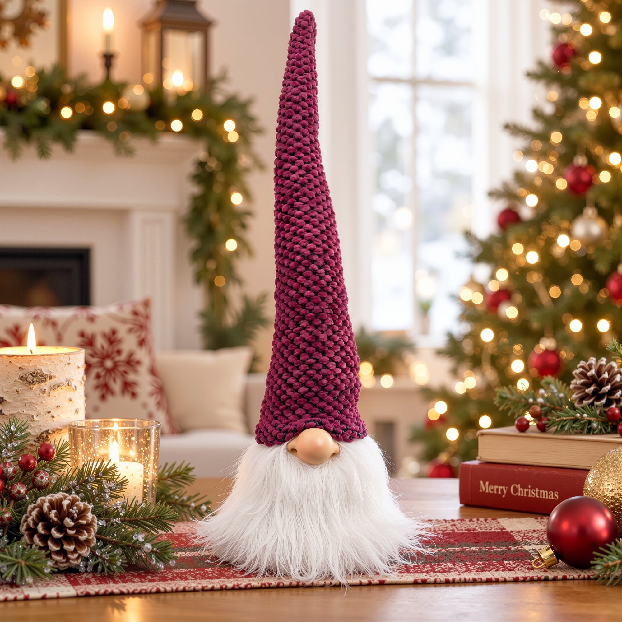 Northlight Gnome Head with Knit Hat Christmas Decoration - 15" - Plum Purple