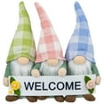 thumbnail image 1 of Northlight Gnome Trio with Welcome Banner Spring Table Decoration - 7" - Pastel Pink and Green, 1 of 5