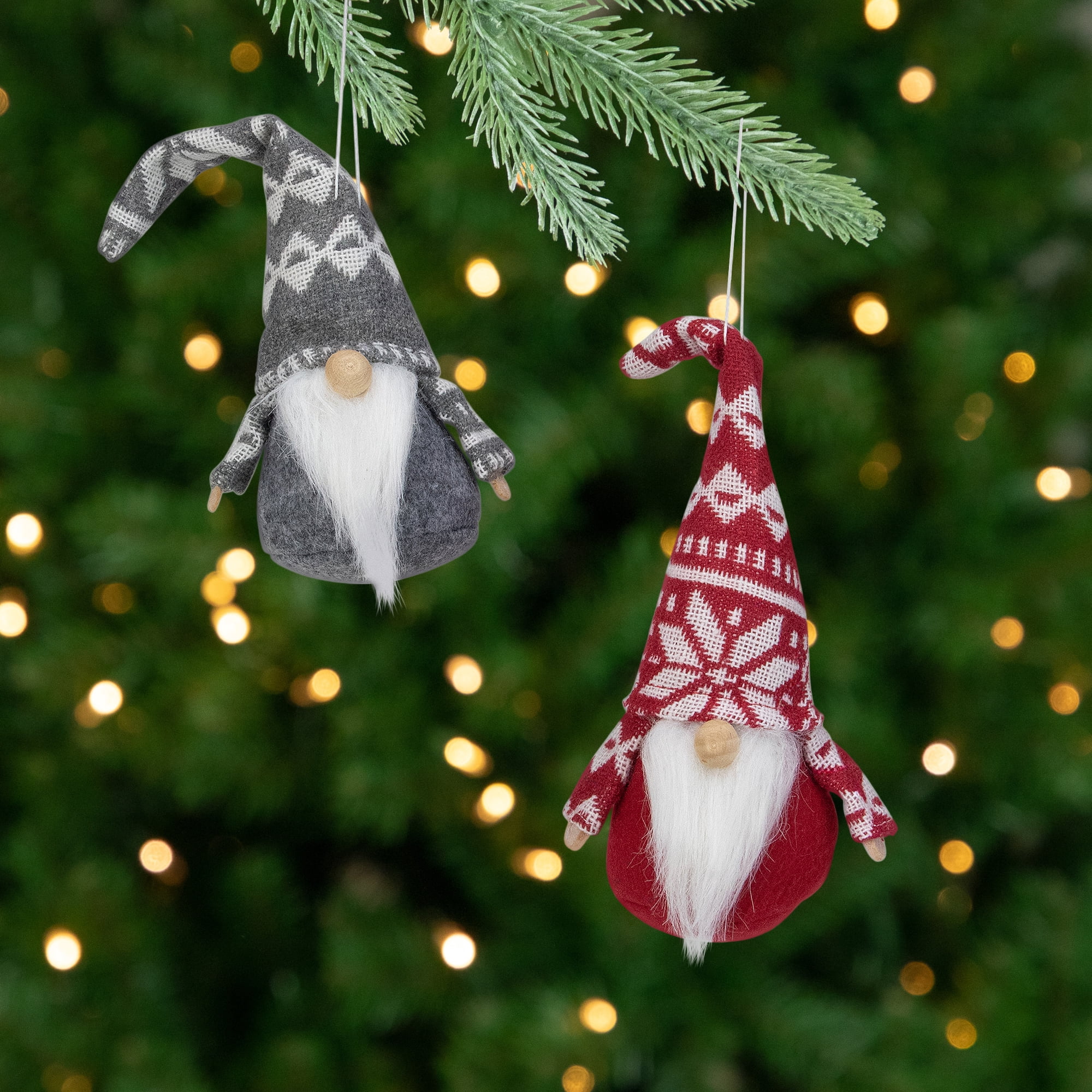 Northlight Gnomes with Nordic Hats Christmas Ornaments - 7" - Red and ...