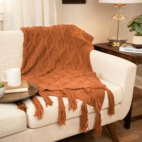 Northlight Diamond Cable Stitch Knitted Throw Blanket with Tassels - 50" x 60" - Golden Brown