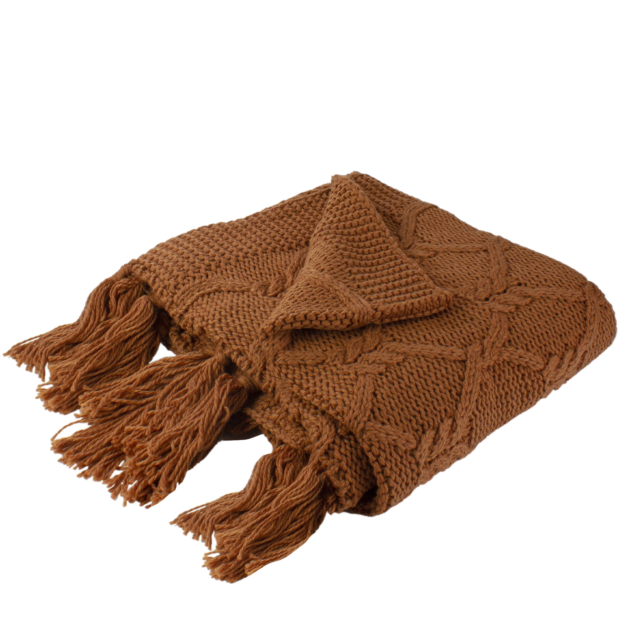 Golden Ochre Cotton Knit Throw Blanket with Tassels 50" x 60"