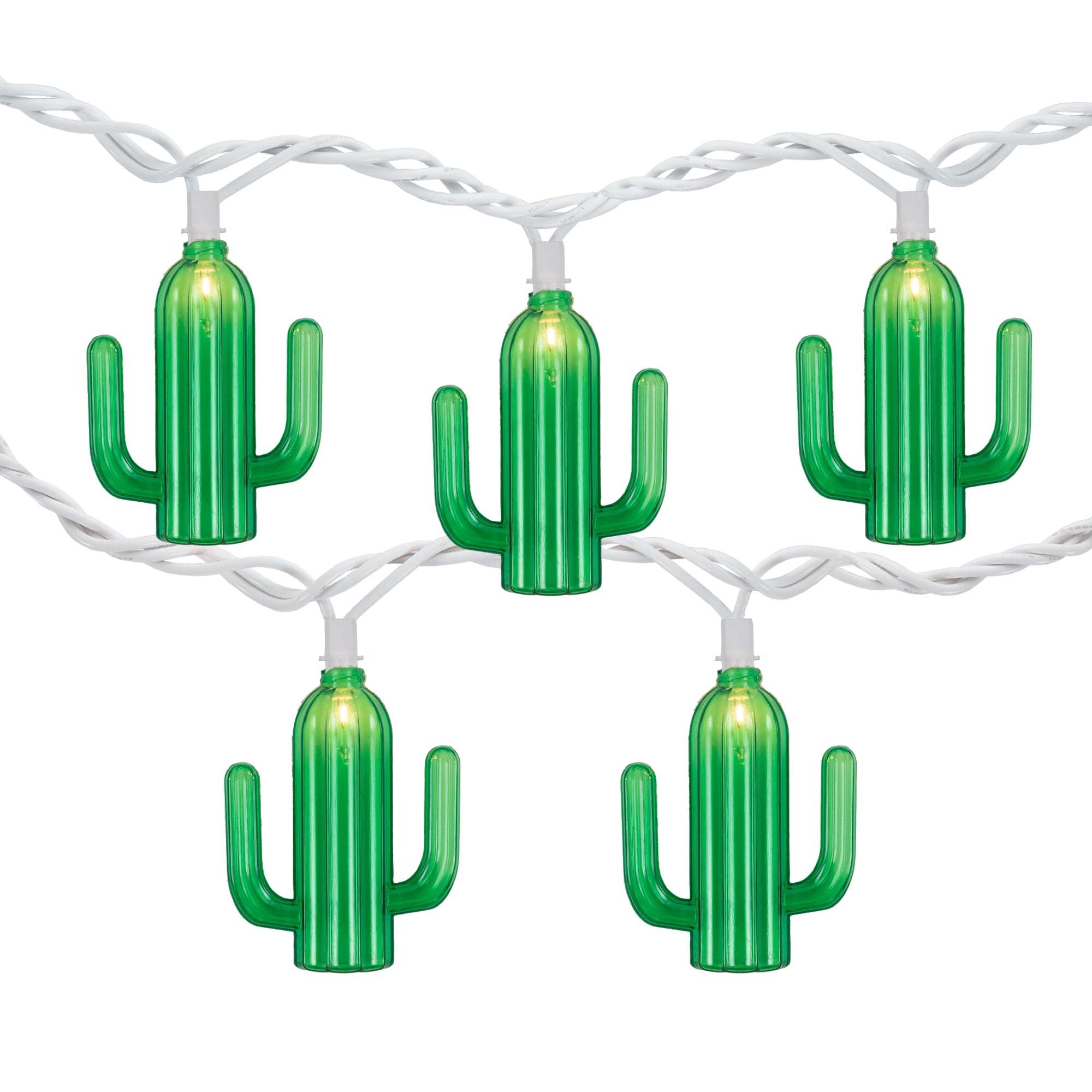 Green Cactus Warm White Outdoor Patio String Lights