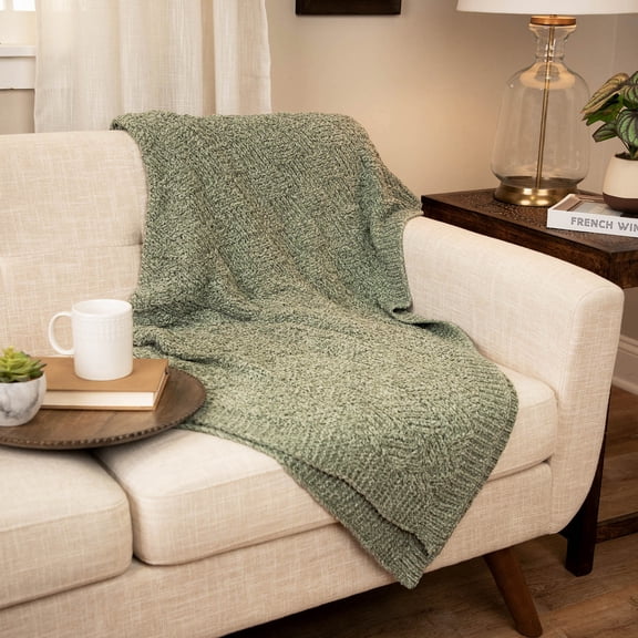 Northlight Chenille Cable Knit Textured Diamond Throw Blanket - 50" x 60" - Sage Green