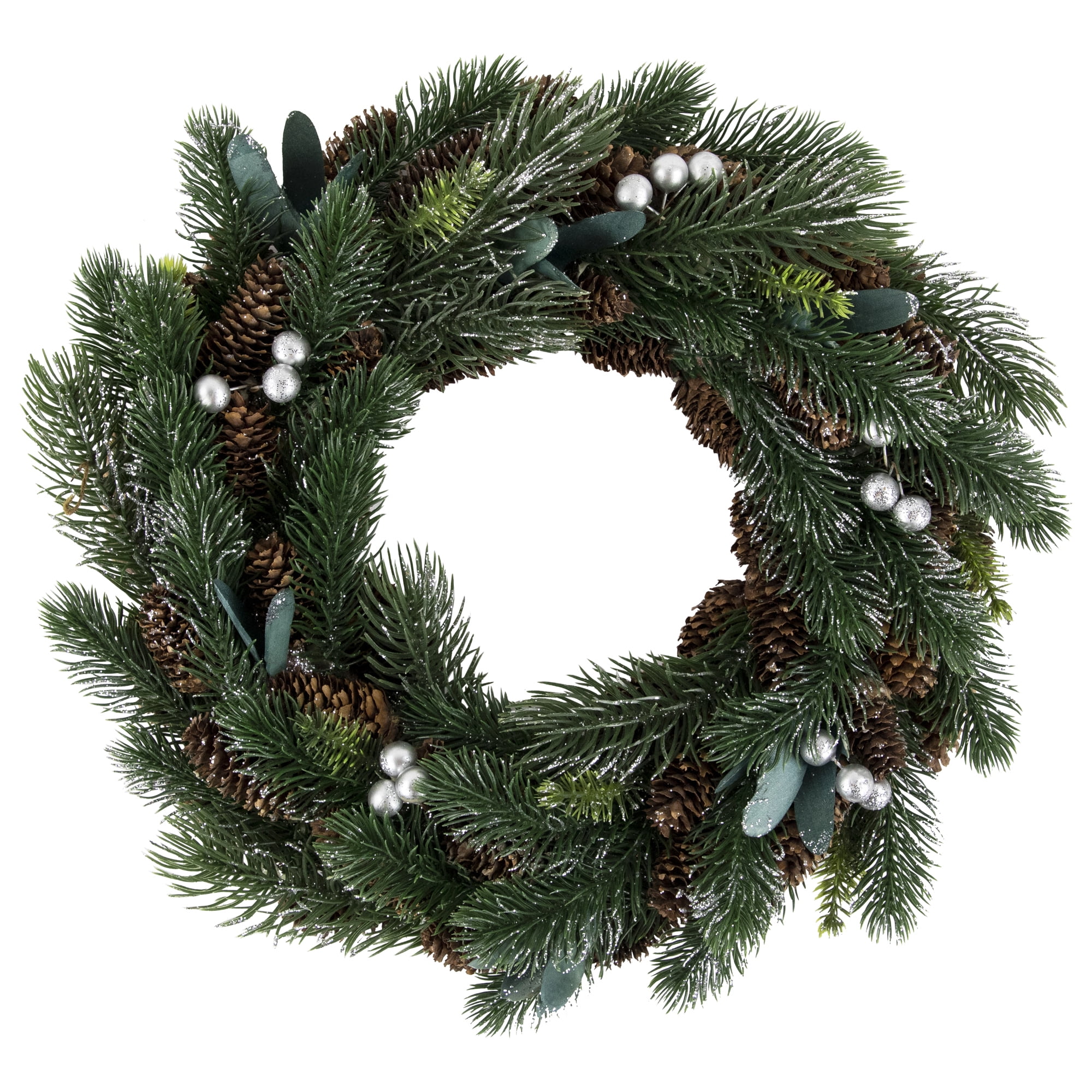 Green Pine and Pinecone Unlit Christmas Wreath with Berries