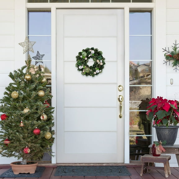 Northlight Pinecone, Thistle and Ornaments Small Artificial Christmas Wreath - 14" - Unlit