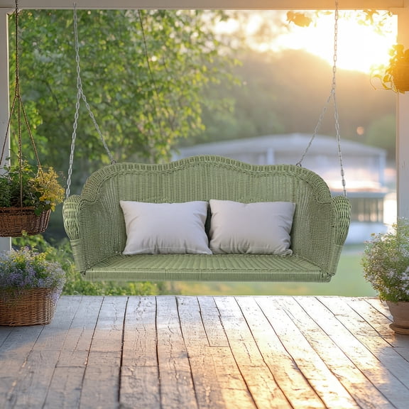 Northlight Hand Woven Resin Wicker Porch Swing with Chain - Green
