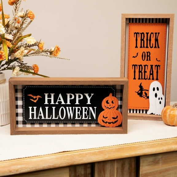 Northlight Happy Halloween Wooden Shadow Box Signs - 12" - Set of 2