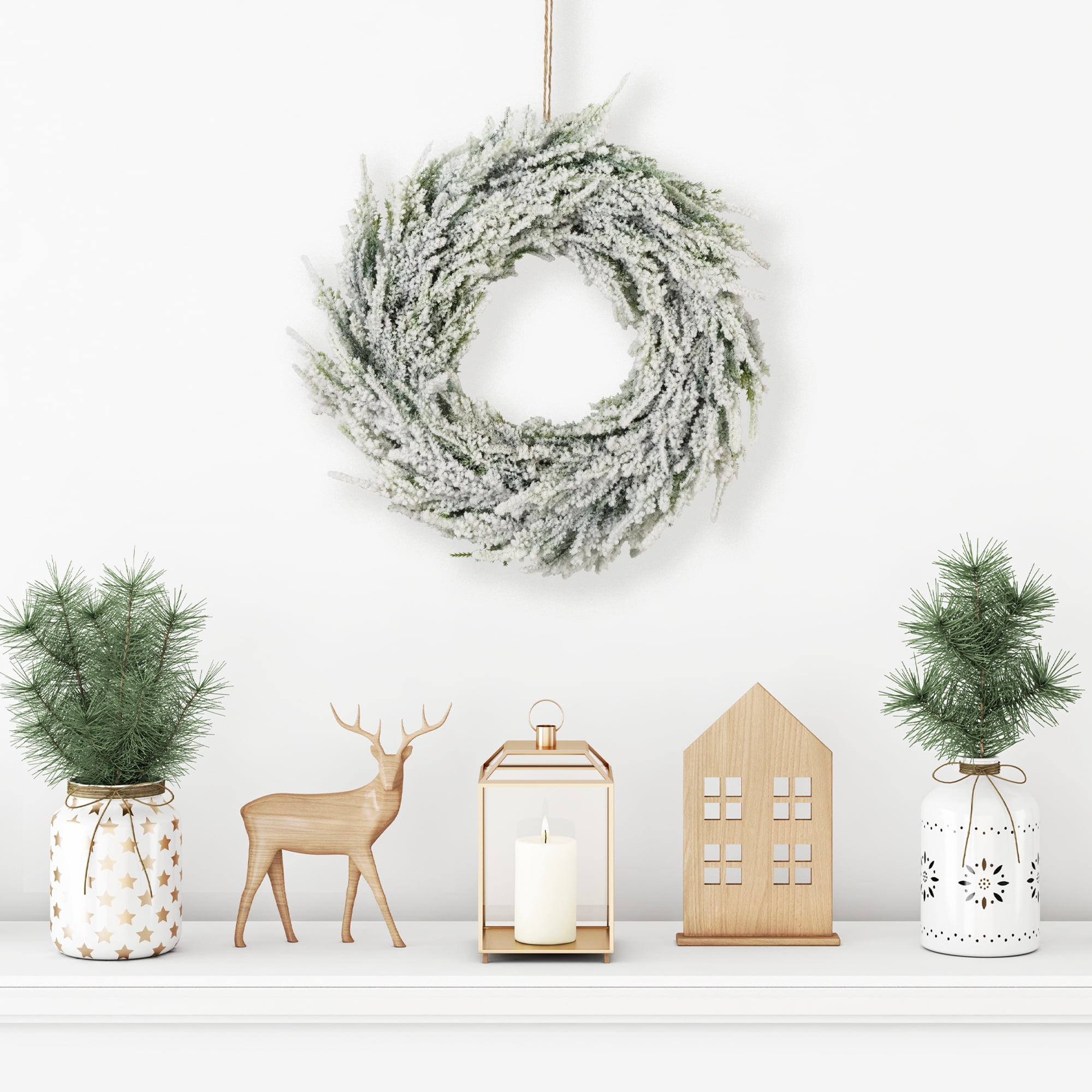Frosted Pine Elegance Artificial Christmas Wreath 18" with Snowy Accents