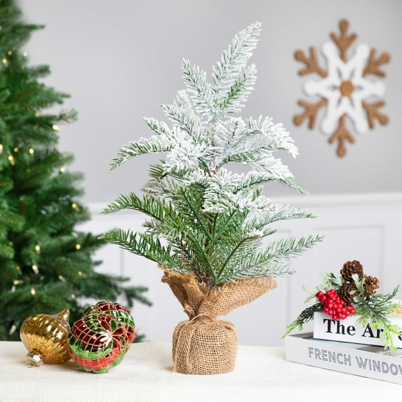 Northlight Heavily Flocked Pine in Burlap Base Christmas Tree - 17.75" - Unlit