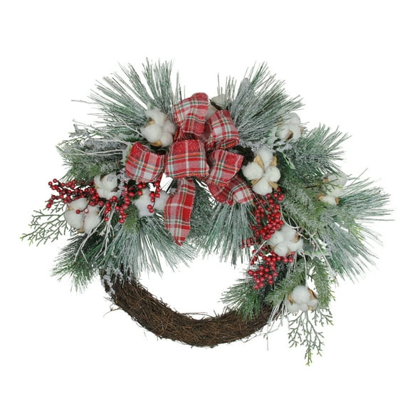Northlight Real Touch Iced Mixed Pine and Holly Berry Artificial Christmas Wreath - 24" - Unlit