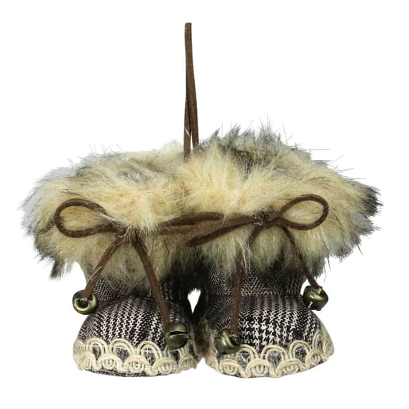 Northlight Houndstooth Booties with Faux Fur Trim Christmas Ornament - 3"